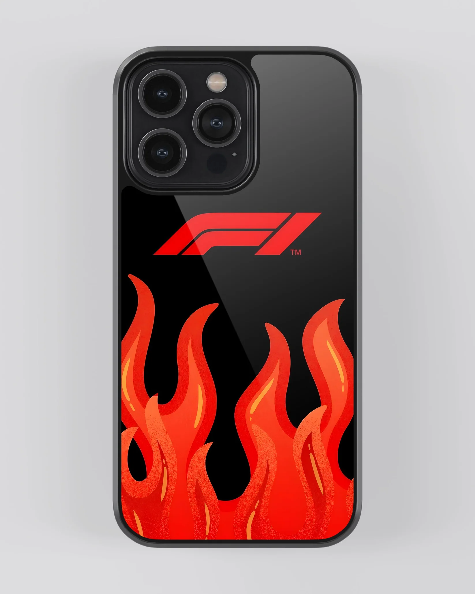 Glass_Mobile_Cover_-_F1_Originals_bd5b32b8-6b1a-4ddc-9748-9247a535a323 F1 Logo On Fire Glass Case - Image 1
